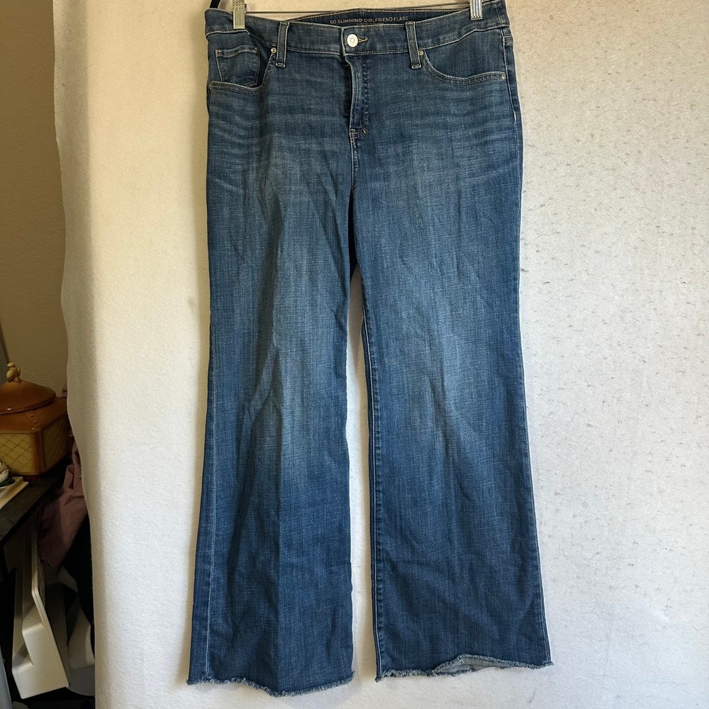 Chicos So Slimming Girlfriend Flare Jeans Blue Denim Raw Hem 12R 2R